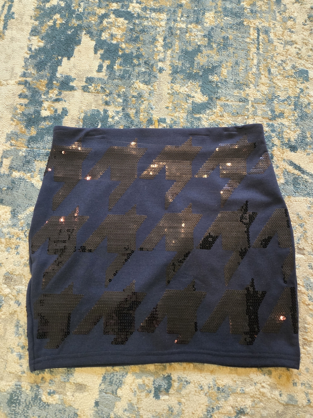 Bardot Navy Sequin Houndstooth Mini Skirt